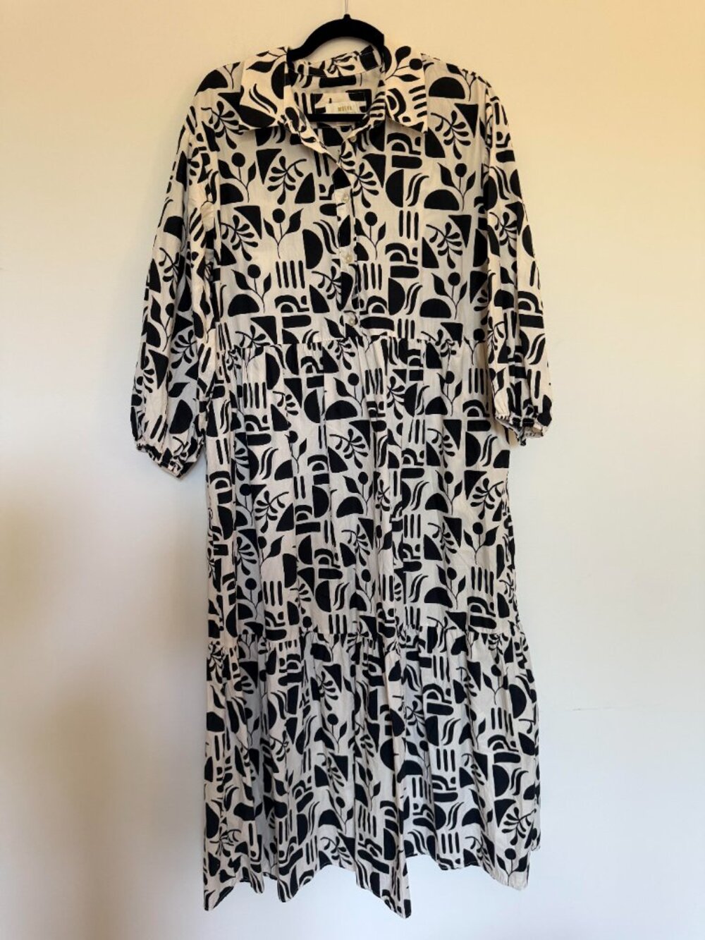 Anthropologie Maeve The Bettina Tiered Shirt Dress Cotton Boho Chic Black Large - Picture 2 of 7
